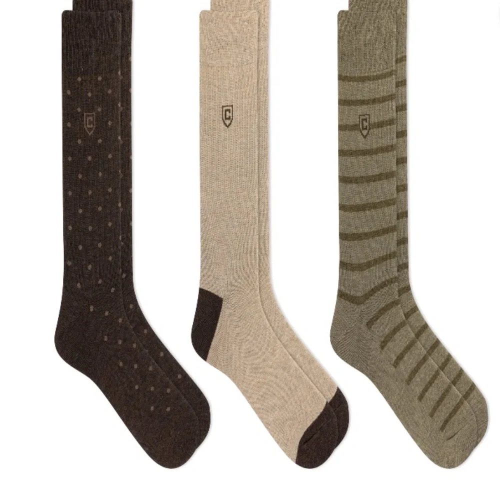Chaps-NWOT- 3 Pairs Men's Patterned Socks Set - Brown, Tan, Green